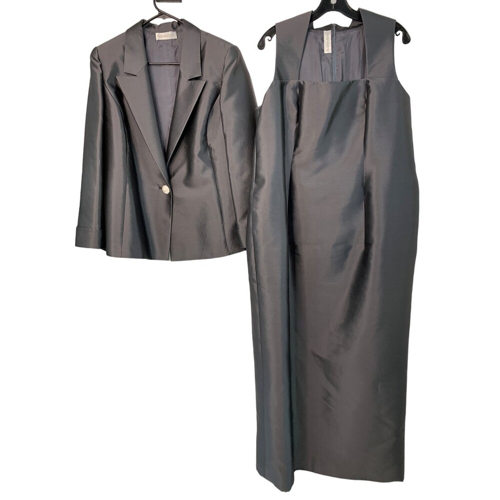 VTG Kleinfeld Formal 2 Piece Mother Bride Satin Maxi + Jacket Gray Size 2X 7326 - Picture 2 of 15